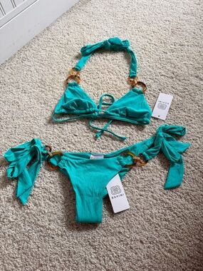 Bahimi Teal Ring-Accent Tie Bikini